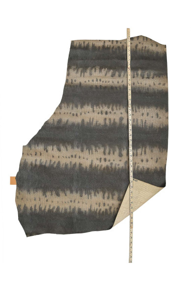 Pellame stampa LUCERTOLA marrone grigio, vitello motivo animalier, pellame rettile semi-lucido morbido