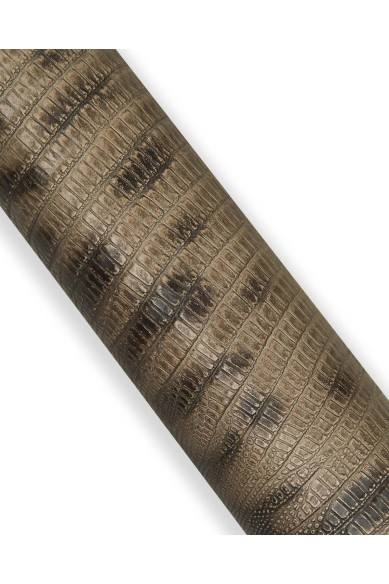 Pellame stampa LUCERTOLA marrone grigio, vitello motivo animalier, pellame rettile semi-lucido morbido