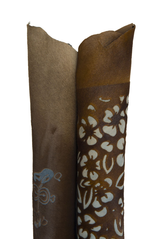 Set of 2 brown HAIR on leathet hides,...