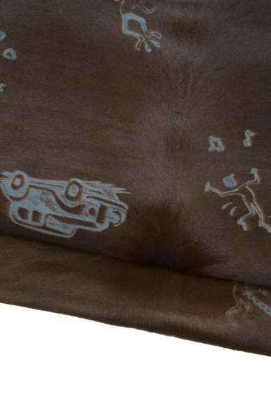 Set of 2 brown HAIR on leathet hides, assortment of PRINTED soft pony cowhides, as per picture