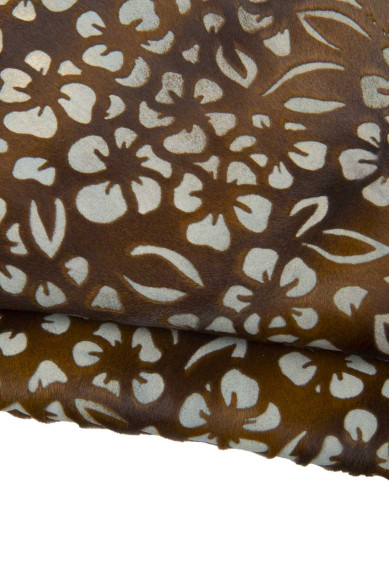 Set of 2 brown HAIR on leathet hides, assortment of PRINTED soft pony cowhides, as per picture