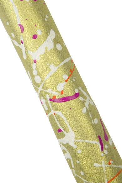 Pelle stampa SCHIZZO multicolor su base oro, pellame di capra LAMINATA dorata dipinta a mano per hobbisti