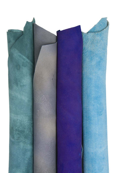 Lotto di 4 pelli VINTAGE scamosciate, pellami camoscio super morbidi SFUMATI effetto tie dye, come da foto