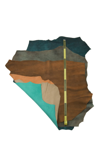 Stock di 3 pelli di CAMOSCIO effetto vintage - CONSUMATO, pellami scamosciati sfumati, lotto come da foto