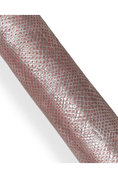 Pink steelmetal PYTHON printed leather skin, reptile snake soft goatskin, luxurious hide for hobbyists