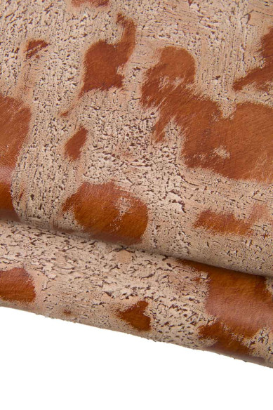 Pelle super VINTAGE marrone, capra stampa effetto SUGHERO, consumata, pellame sportivo per hobbisti
