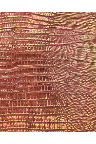 Red yellow IRIDESCENT leather skin, metallic REPTILE printed goatskin hide bright crocodile embossed skin