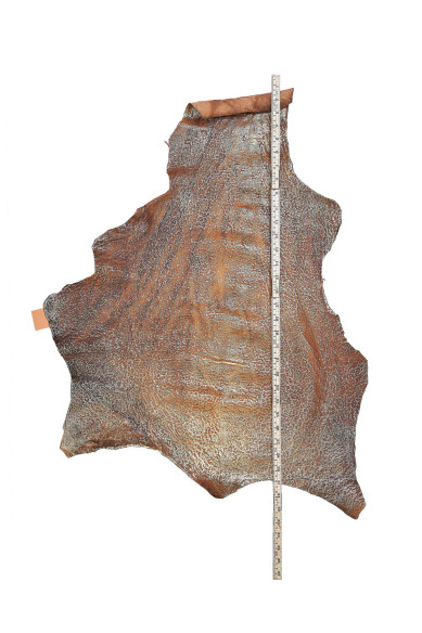 Tan brown- GOLD metallic vintage leather skin, CORTEX print on wrinkled goatskin, hide for crafting