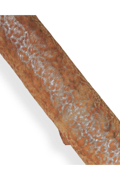 Pelle vintage marrone cuoio laminata ORO, capra stampa CORTECCIA stropicciata, pellame per artigiani