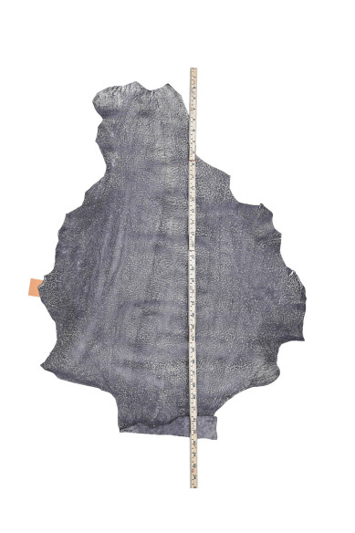 Dark grey WASHED leather skin steelmetal foil, metallic soft CORTEX print-like goatskin hide for hobbyists