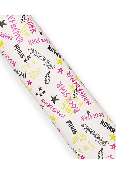 Pellame stampa scritte colorate, vitello biancon con PAROLE e SIMBOLI, pelle particolare aspetto opaco, morbida