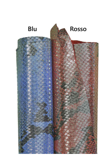 Pellami PITONE rosso, blu, vitelli LAMINATI stampa rettile, pelli morbide per il fai da te