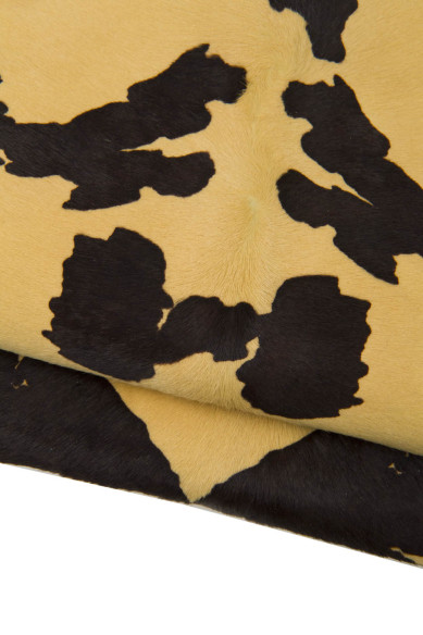 Pelle di cavallino stampa MUCCA, pellame vitello PONY stampa animalier beige - marrone, pelle morbida per artigiani