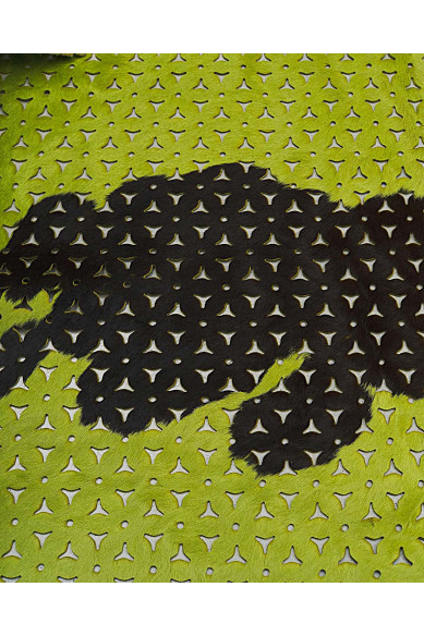 PIERCED hair on leather hide, cow pattern on pony calfskin, SPOTTED animal printed soft hairy cowhide