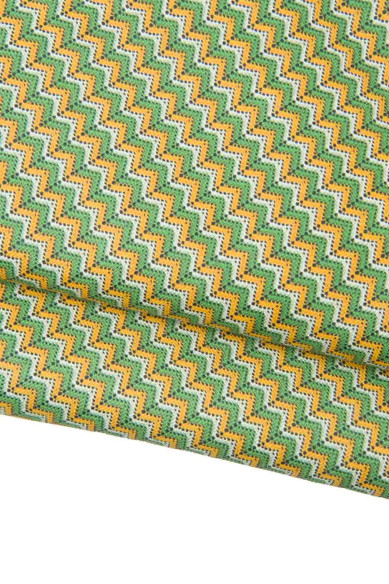 GEOMETRIC printed leather skin, green - yellow - white zig zag / WAVE print on soft matt goatskin hide for crafters