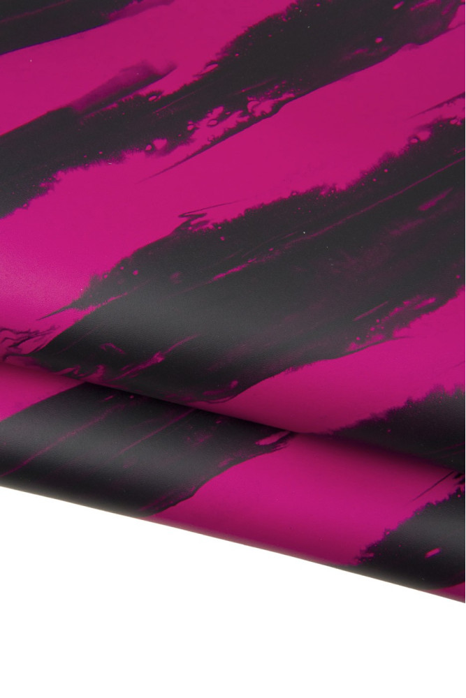 Black - fuxia textured leather hide,...