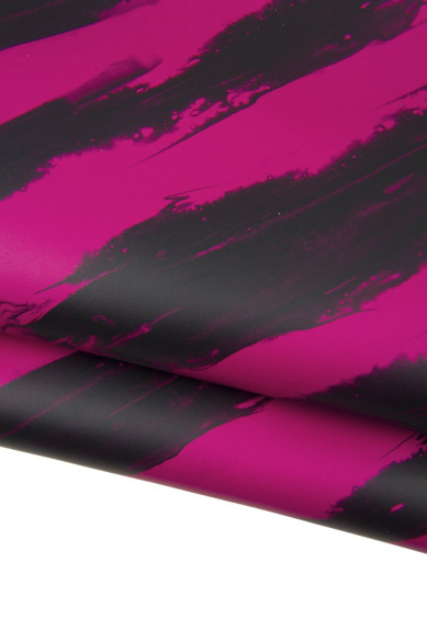 Black - fuxia textured leather hide, strokes pattern on smooth cowhide, unique zebra- like MAXI PRINT on calfskin