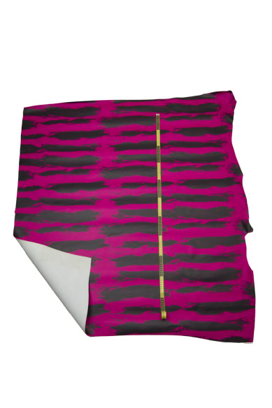 Black - fuxia textured leather hide, strokes pattern on smooth cowhide, unique zebra- like MAXI PRINT on calfskin