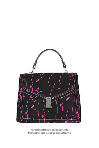 Pelle nera - fuxia, pellame sportivo nero con GRANA piccola stampa rosa, capra motivo SCHIZZO per artigiani