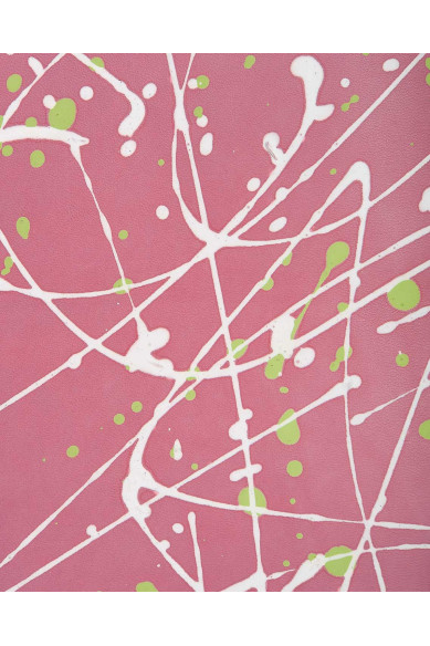 Pink nappa - white/green POLLOCK print , HANDPAINTED soft sheepskin hide, original lambskin for hobbyists