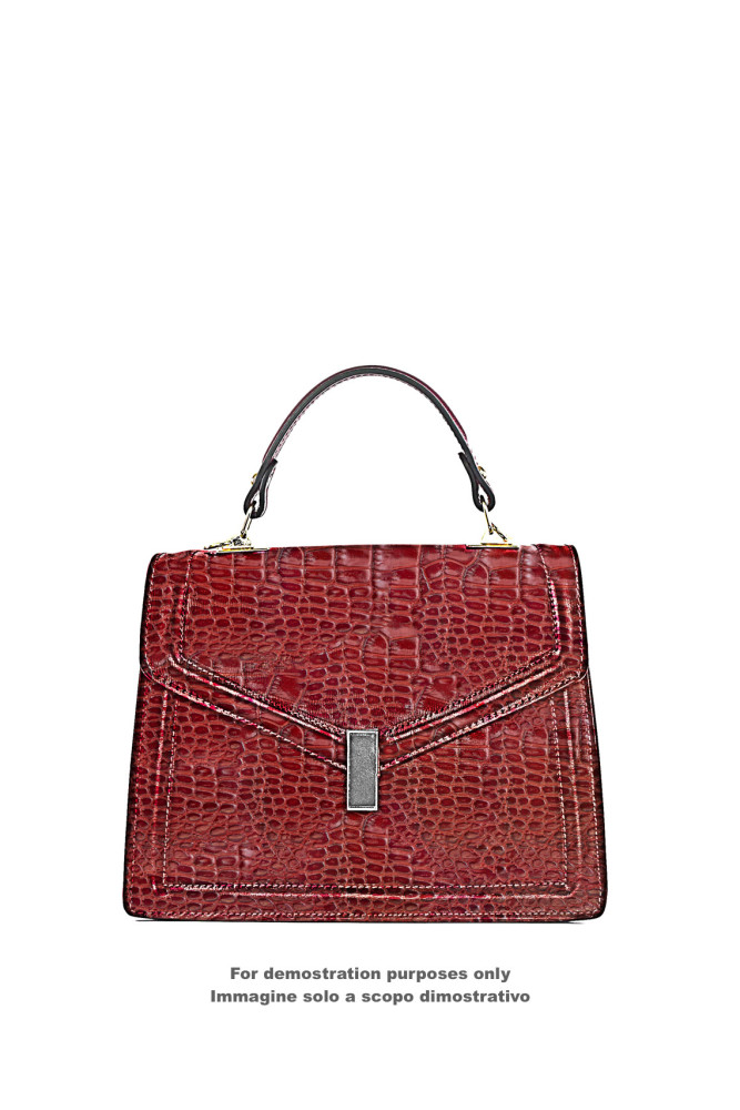 Brick red CROCODILE embossed leather...