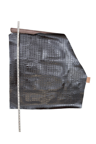 Pelle COCCODRILLO marrone scuro, vitello LUCIDO morbido, pellame di lusso stampato per artigianato