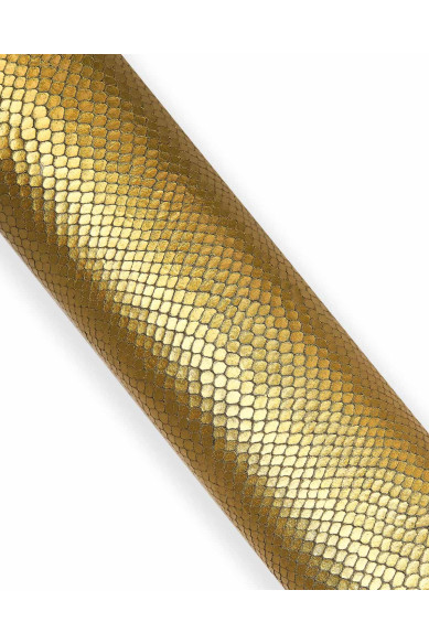 Gold PYTHON leather hide, GOLDEN metallic reptile printed cowhide, glossy snake textured calfskin