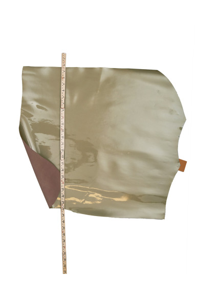 Greenish BEIGE PATENT leather hide, glossy smooth cowhide, pearlized elegant calfskin