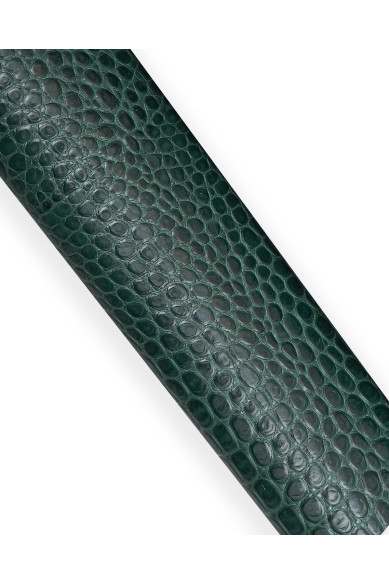 Pellame COCCODRILLO verdone, vitello verde scuro stampato ALLIGATORE, pellame lucido semi rigido