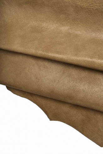 Italian leather, taupe goatskin, cloudy with light and shade effects and saffiano print, glossy, soft, 28x26 inches