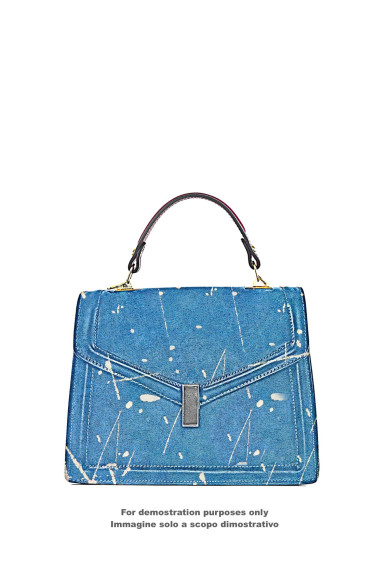 Pelle stampa SCHIZZO azzurro e bianco, vitello SCAMOSCIATO decorato a mano, pellame artistico morbido