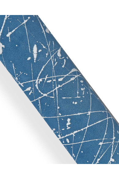 SPLASH printed leather hide, white abstract pattern on light blue SUEDE calfskin, hand painetd soft artistic cowhide