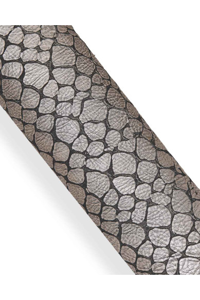 Pelle stampa COCCODRILLO grigio METALLIZZATO, vitello laminato motivo animalier, pellame mobido pregiato