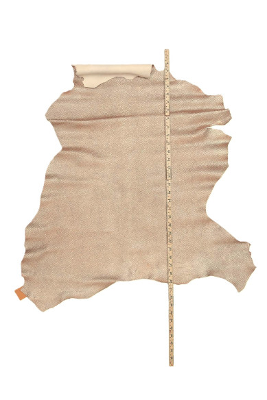 Pale orange - pink PYTHON leather skin, reptile snake printed METALLIC goatskin, glossy soft hide