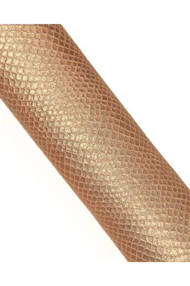 Pale orange - pink PYTHON leather skin, reptile snake printed METALLIC goatskin, glossy soft hide