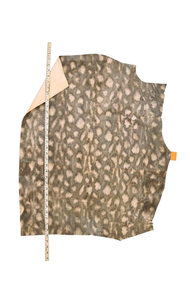 Beige - black LEOPARD texture on REPTILE printed cowhide, animal printed glossy calfskin for crafters