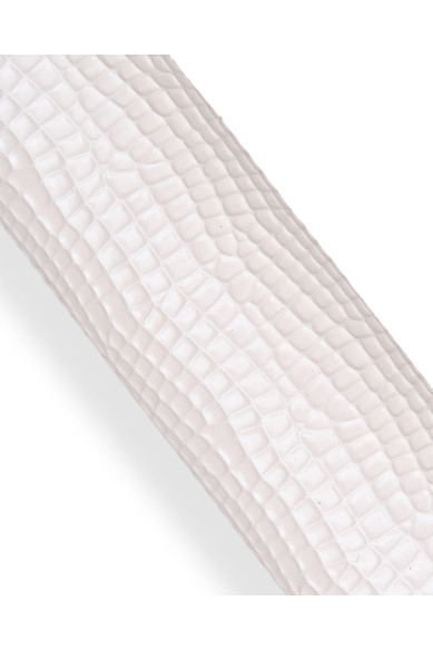 White GLOSSY CROCODILE embossed leather hide, elegant printed calfskin, medium softness, 0.9 -1.0 mm