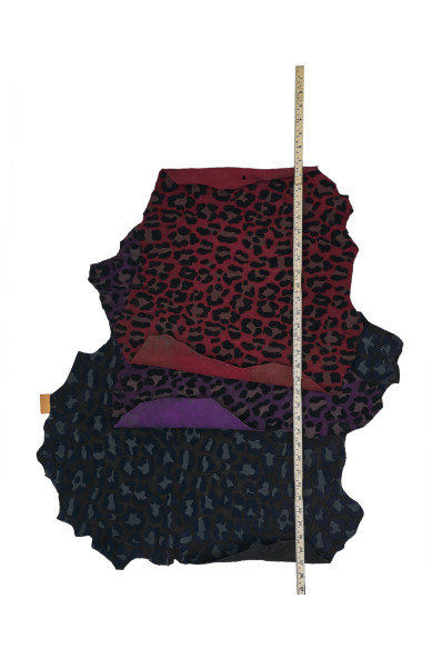 Pelle LEOPARDATA stampa FLOCK, capra scamosciata motivo animalier, pellame per fai da te