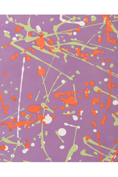 Pelle viola lavanda fantasia SCHIZZO verde - arancio - bianco, NAPPA decorata a mano, pellame originale per hobbisti