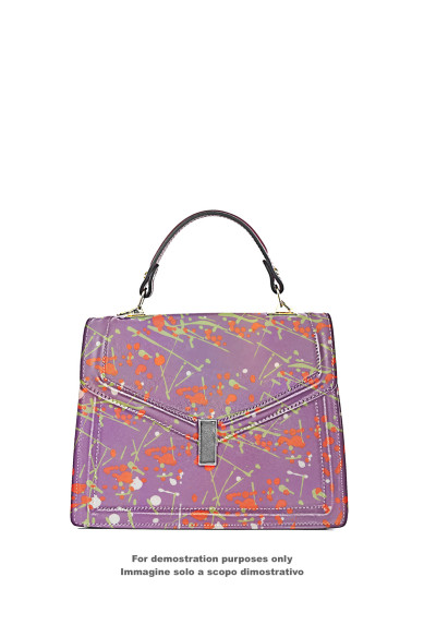 Pelle viola lavanda fantasia SCHIZZO verde - arancio - bianco, NAPPA decorata a mano, pellame originale per hobbisti