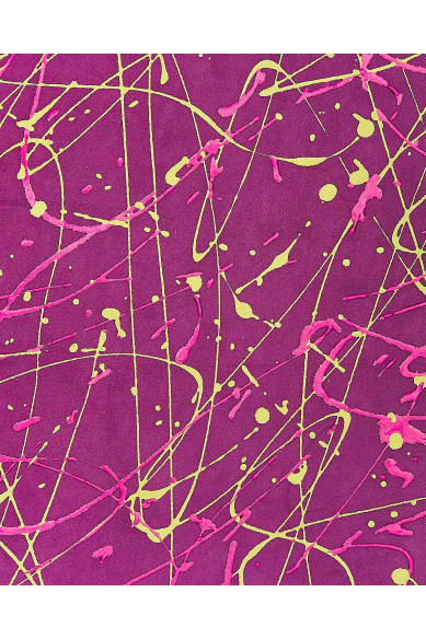 Pelle viola - verde DECORATA a mano, capra scamosciata stampa schizzo - POLLOCK, pellame unico per hobbisti