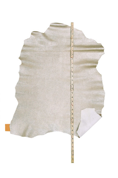 Platinum CROCODILE printed leather skin, light gold soft METALLIC goatskin, reptile printed hide for hobbyists