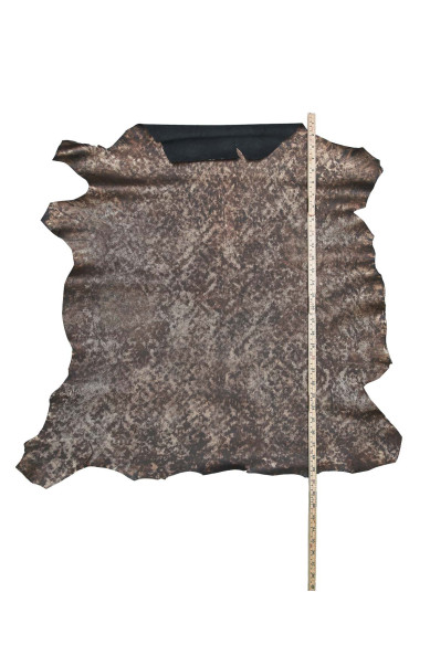 Pelle MACULATA bronzo - nero, capra laminata morbida, pellame METALLIZZATO effetto vintage - invecchiato