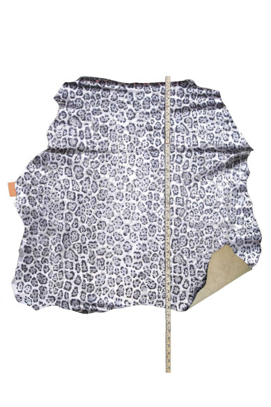 Metallic LEOPARD printed leather skin, steelmetal WRINKLED goatskin, animal texture - cheetah pattern on hide