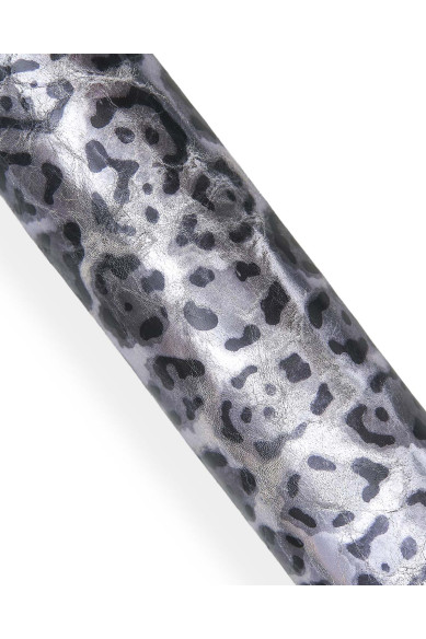 Metallic LEOPARD printed leather skin, steelmetal WRINKLED goatskin, animal texture - cheetah pattern on hide
