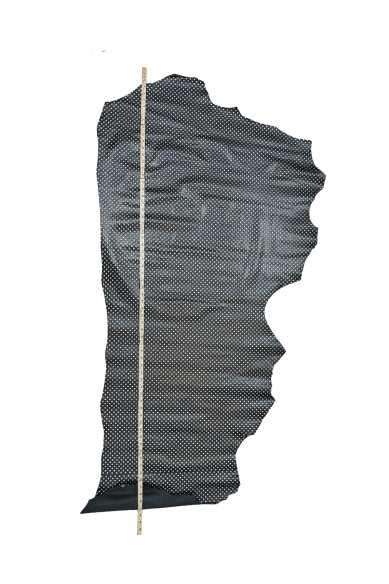 Pelle PITONE nero stampa BORCHIE argento, vitello lucido rettile, pellame per fai da te