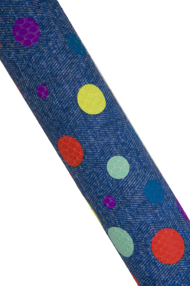 Multicolor polka DOTS textured leather skin, colorful circles print on blu JEANS base goatskin hide for crafting B12787-DM