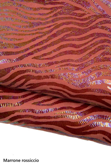 Pelle ZEBRATA OLEOGRAFICA, camoscio su capra laminato iridescente, pellame metallizzato per artigianato