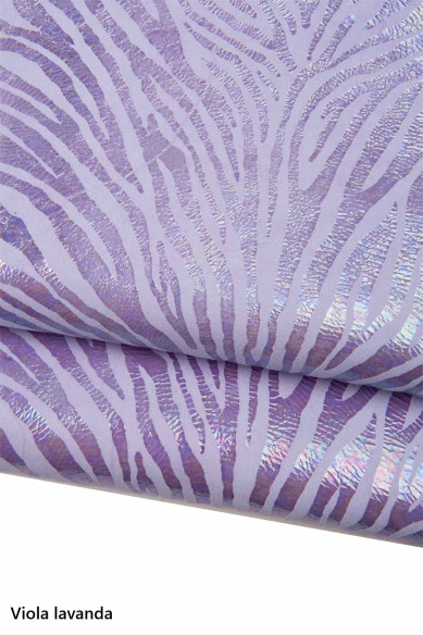 HOLOGRAPHIC ZEBRA textured goatskin, iridescent metallic suede leather skin for crafters