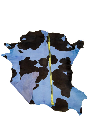 Pelle di cavallino stampa MUCCA azzurro e marrone, pellame vitello PONY stampa animalier ideale per artigiani